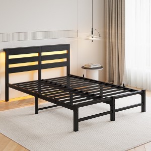 MAYEERTY Full Size Metal & Wooden Headboard Bed Frame ¨C RGB Lights, Outlets & Charger, Storage Shelf, Noise-Free, No Box Spring Needed - 1 of 4
