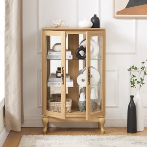 FONTOI Corner Curio Cabinet with Adjustable Shelves, Display Storage with 2 Doors for Living Room, Oak, 11.81"*43.79"*25.99" - 1 of 4