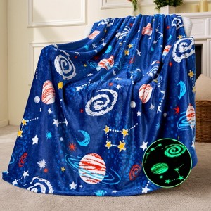 Glow in the Dark Blanket for Girls Boys Soft Gift Toy Throw Oversized Plush Soft and Cozy Warm Fleece Blanket Birthday Christmas Kids Room Decor - 1 of 4