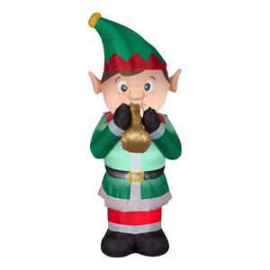 6' Mixed Media-Elf Playing Trumpet Clear Lights - National Tree Company - 1 of 1