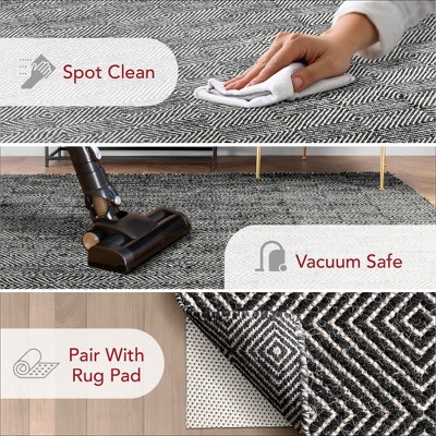 Black Geometric Wool and Cotton Runner Rug, 2' 6" x 6'