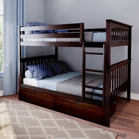 Max & Lily Full Over Full Bunk Bed With Storage Drawers, Espresso : Target