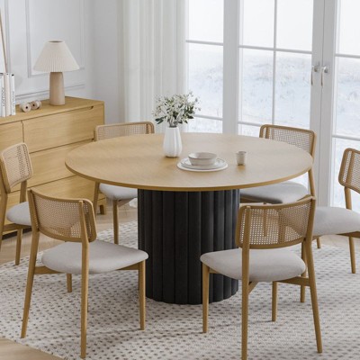 PexFix 52" Solid Wood Round Dining Table Kitchen Table for 4-6 with Tabletop & Textured Cylindrical Base for Living/Dining Room Coffee Office Natural
