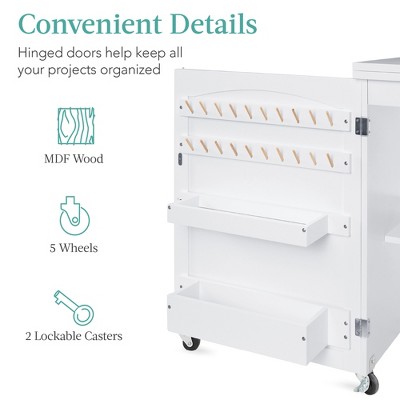Compact White Sewing & Craft Table with Storage and Wheels