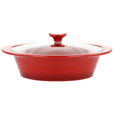 9 oz Oval Red Cast Iron Mini Casserole Dish - Enameled, with