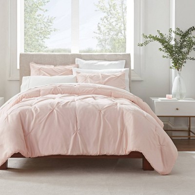 3pc Full/Queen Simply Clean Pleated Comforter Set Blush - Serta