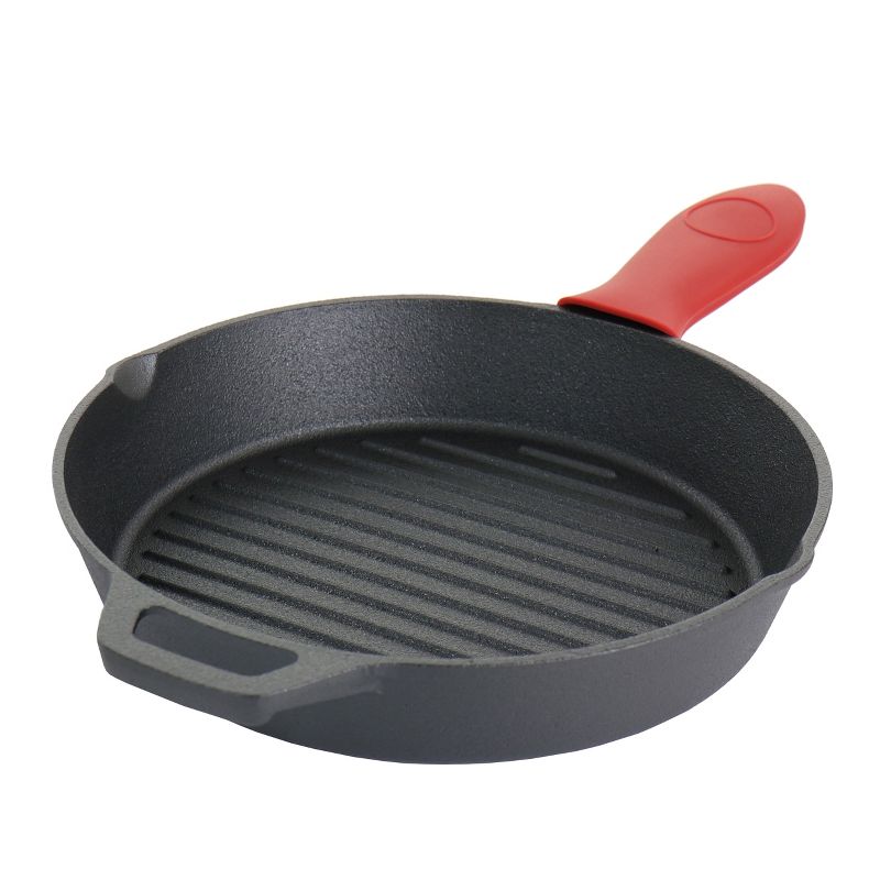 MegaChef Pre-Seasoned Cast Iron 6 Piece Set with Red Silicone Holders, 5 of 9