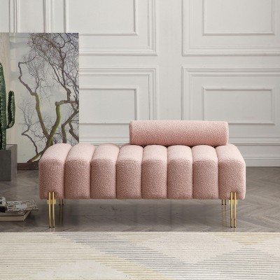 NicBex Couches for Living Room 53.2" Modern End of Bed Sofa Upholstered 2 Seater Sofa Couch Fuzzy Sofa Stool with Gold Metal Legs