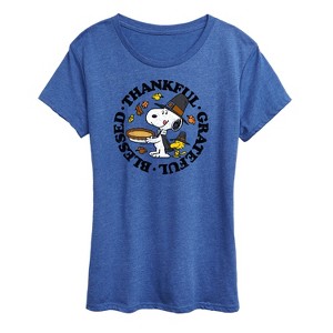 Women's - Peanuts - Thankful Grateful Blessed Short Sleeve Graphic T-Shirt - 1 of 4
