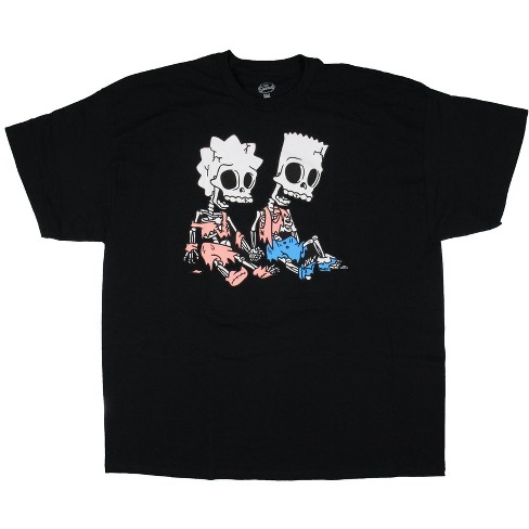 Seven Times Six The Simpsons Men's Lisa Bart Skeletons Graphic Crewneck Tee T-Shirt Black - image 1 of 3