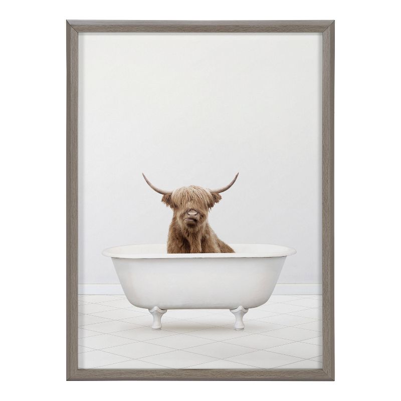 18&#34; x 24&#34; Blake Highland Cow Solo Bathtub by Amy Peterson Framed Printed Art Gray - Kate &#38; Laurel All Things Decor, 3 of 8