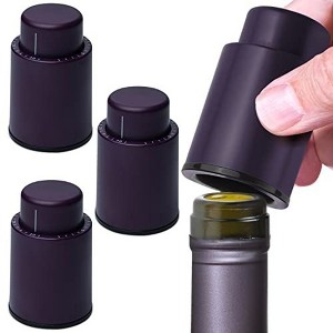 Maplefield Vacuum Wine Stoppers - Leak-Proof Vacuum Pump Wine Preserver - Resealable Wine Vacuum Stopper - Plastic - 4 Pack, Purple - 1 of 4