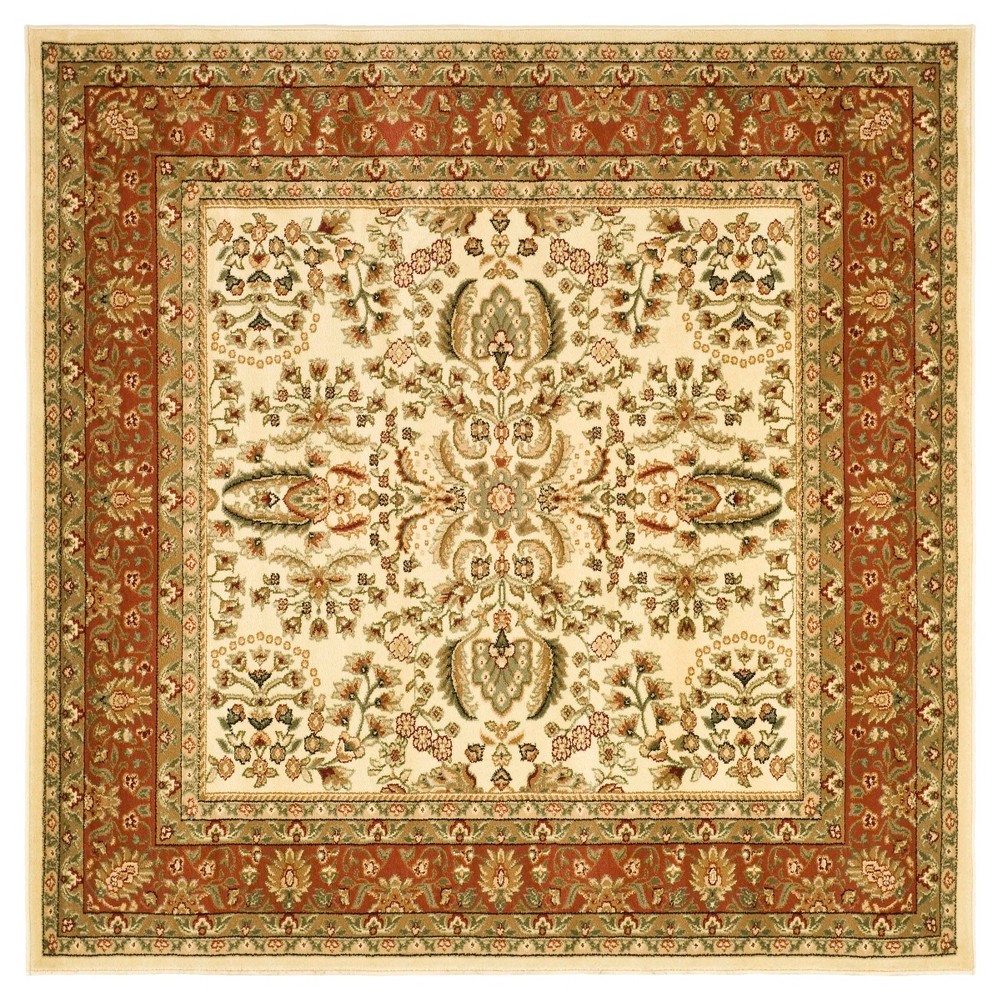 Ivory/Rust Botanical Loomed Square Area Rug