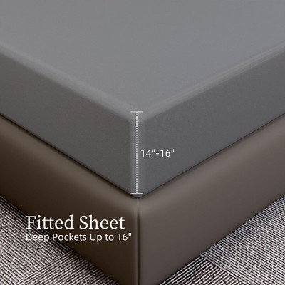 Skyzone Queen 4-Piece Brushed Microfiber Bed Sheet Set - 14" Deep Pocket, Fade & Shrink Resistant, Grey 90" x 102" — фото 5