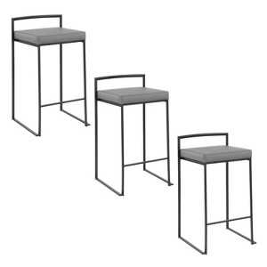 LumiSource Set of 3 Fuji Stacker Counter Height Barstools Black Metal/Gray PU - 1 of 4