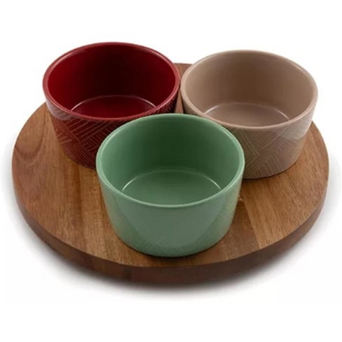 Thirstystone 12-Inch Acacia Wood Lazy Susan Turntable with 3 Ceramic Serving Bowls, Stylish Rotating Server for Condiments, Snacks, and Dips, Perfect - image 1 of 3