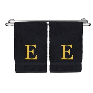 BC BARE COTTON Monogrammed Hand Towel, 100% Turkish Cotton - Set of 2 - Black - Gold Block - 1 of 4