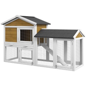 PawHut Rabbit Hutch Wooden Bunny Hutch Small Animal Cage Enclosure with Run, Removable Tray Waterproof Roof and Ramp - 1 of 4
