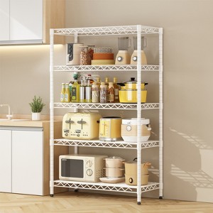 ROOMTEC 5-Tier Wire Shelving Metal Storage Rack Adjustable Shelves, Kitchen Standing Storage Shelf Units,White (71"H x 42"W x 18"D) - 1 of 4