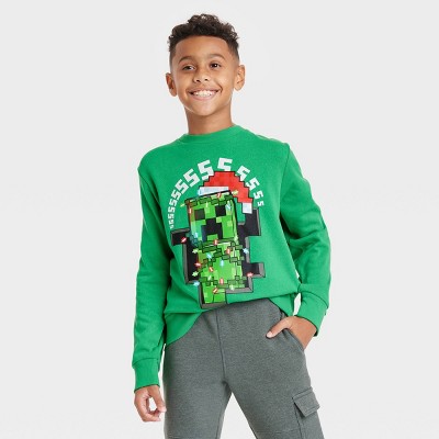 Kids' Minecraft Holiday Fleece Sweatshirt - Green