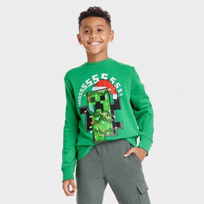 Photo 1 of Kids&#39; Minecraft Holiday Fleece Sweatshirt - Green XL