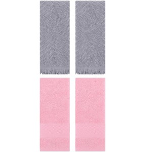 REGALWOVEN 4 Pcs Bathroom Decorative Cotton Soft Absorbent Sold Striped Hand Towel - 1 of 4