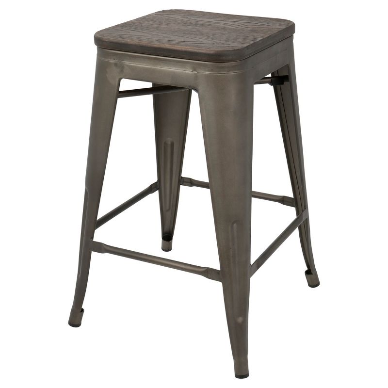 Set of 2 Oregon Industrial Stackable Counter Height Barstool with Frame Antique Wood - Lumisource, 4 of 12