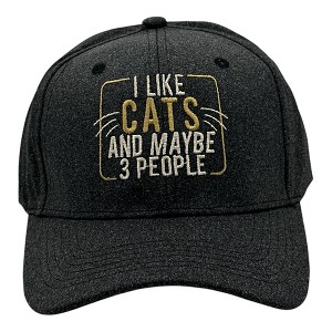 I Like Cats and Maybe 3 People Hat Funny Sarcastic Kitten Graphic Novelty Cap - Crazy Dog Hat Black Standard - 1 of 4