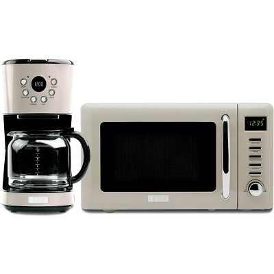 Haden Dorset 12 Cup Programmable Vintage Retro Home Coffee Maker Machine with Vintage Retro 0.7 Cu Ft 700W Countertop Microwave Oven, Putty