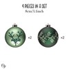 4pc Unique Spruce Leaf and Woodland Deer Patterned Christmas Bauble Ball Set, Glittered Light and Dark Green Ornaments| OrnamentallyYou - 4 of 4