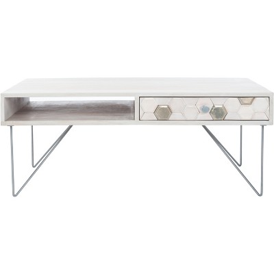 Luxurious Honeycomb Carved Coffee Table with Silver Hairpin Legs