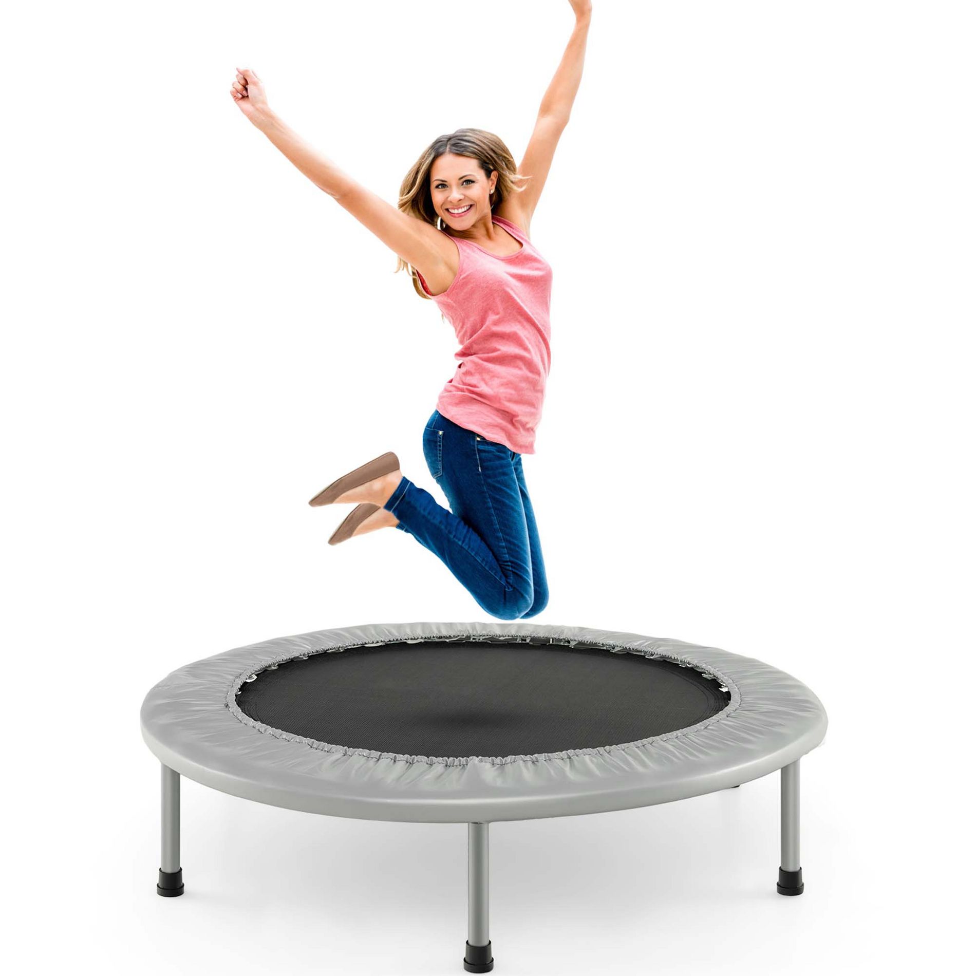 Costway 38" Mini Folding Trampoline Portable Recreational Fitness Rebounder Grey