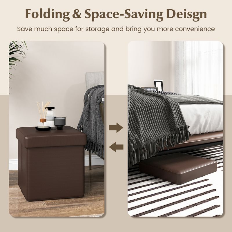 Tangkula Folding Storage Ottoman Upholstered Square Footstool PVC Leather 10.5 Gallon, 5 of 11