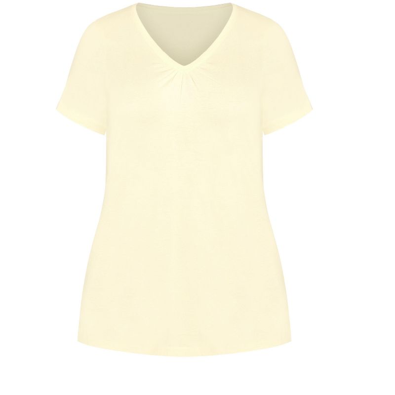 Women's Plus Size Gathered V Neck Cotton Top - yellow | EVANS, 3 of 4