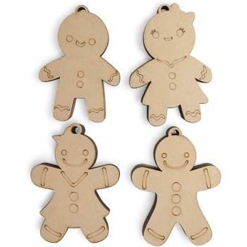 24 Pack Unfinished Wooden Gingerbread Man Christmas Ornamnets, Hanging Wood Cutouts for Gift Tags, Art and Craft DIY Projects