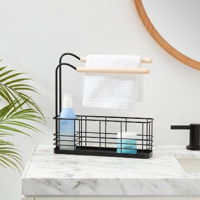 Wire Bath Caddy with Wood Hangbars Black - Brightroom&#8482;