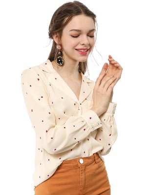 INSPIRE CHIC Women's Vintage Notched Lapel Long Sleeve Printed Button Down Tops