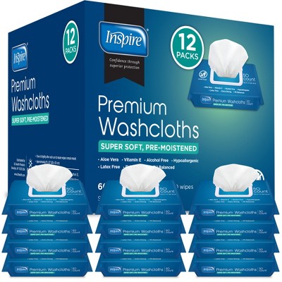 Inspire Adult Wet Wipes Adult Wash Cloths, Adult Wipes for Incontinence & Cleansing, 8"x12" 600 Count 12 packs of 50