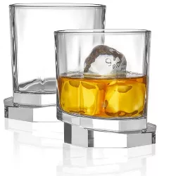 Old Fashioned Rocks Glasses for Scotch and Bourbon JoyJolt Aqua Vitae Premium Whiskey Glass Set of 2 Whiskey Tumbler Gifts for Men Square Whiskey Glasses with Off Set Base 