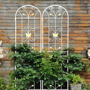 MAYEERTY 2 Pack Metal Garden Trellis 86.7 x 19.7 Inch Rustproof Climbing Plants Support Cream White Outdoor Flower - 1 of 4