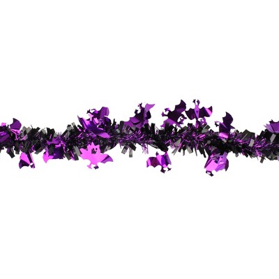 50-Foot Black and Purple Bat Halloween Tinsel Garland