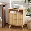 Fluted Wood Nightstand with 2 Drawers & Open Shelf, Solid Wood Feet Bedside Table, Oak Finish for Living Room, Bedroom, Office - 3 of 4