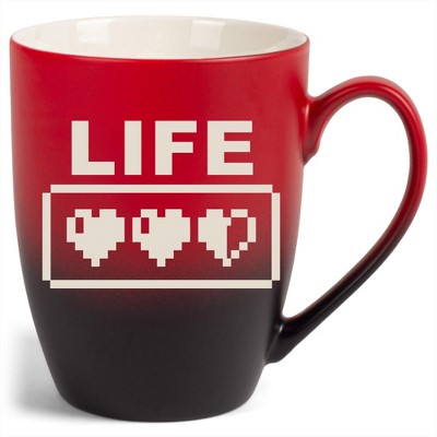 100 North Gaming 10 Ounce Red and Black Two Toned Ombre, Comfortably Fits Your Hands, Ceramic Tea Coffee Cup Mug, Life