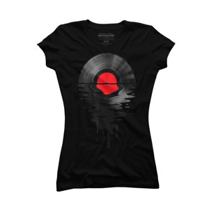 Junior's Design By Humans Vinyl Record Music LP Classic 80s Sunset By MinShop T-Shirt - 1 of 2