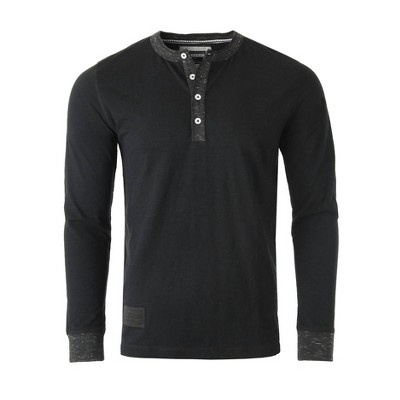 Men's 's Long Sleeve Contrast Button Placket Neck Cuffs Henley Shirt - ZIMEGO