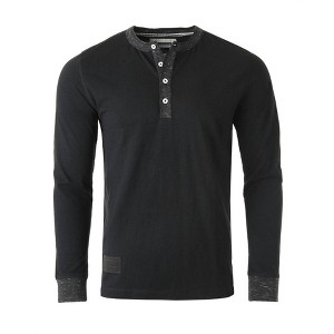 Men's 's Long Sleeve Contrast Button Placket Neck Cuffs Henley Shirt - ZIMEGO - 1 of 4