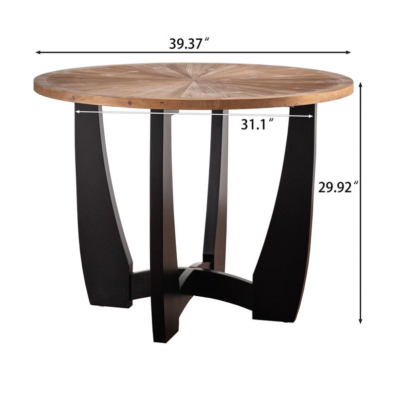 39.37" Vintage Style Round Dining Table with Scattering Pattern Splicing Table Top, Brown - ModernLuxe, 4 of 11