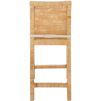 White and Natural Mango Wood Counter Stool with Cushion