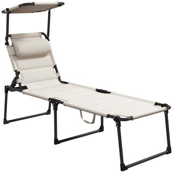 Outsunny Outdoor Lounge Chair, 4 Position Adjustable Backrest Folding Lounge, Cushioned Tanning Chair w/ Pillow Headrest