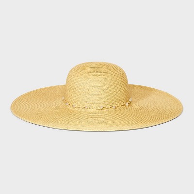 Straw Embellished Floppy Hat - A New Day Natural/White S/M
